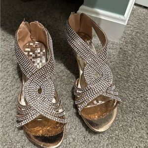 Delicacy Gold and Pink Sandals with Crystal Embellishments